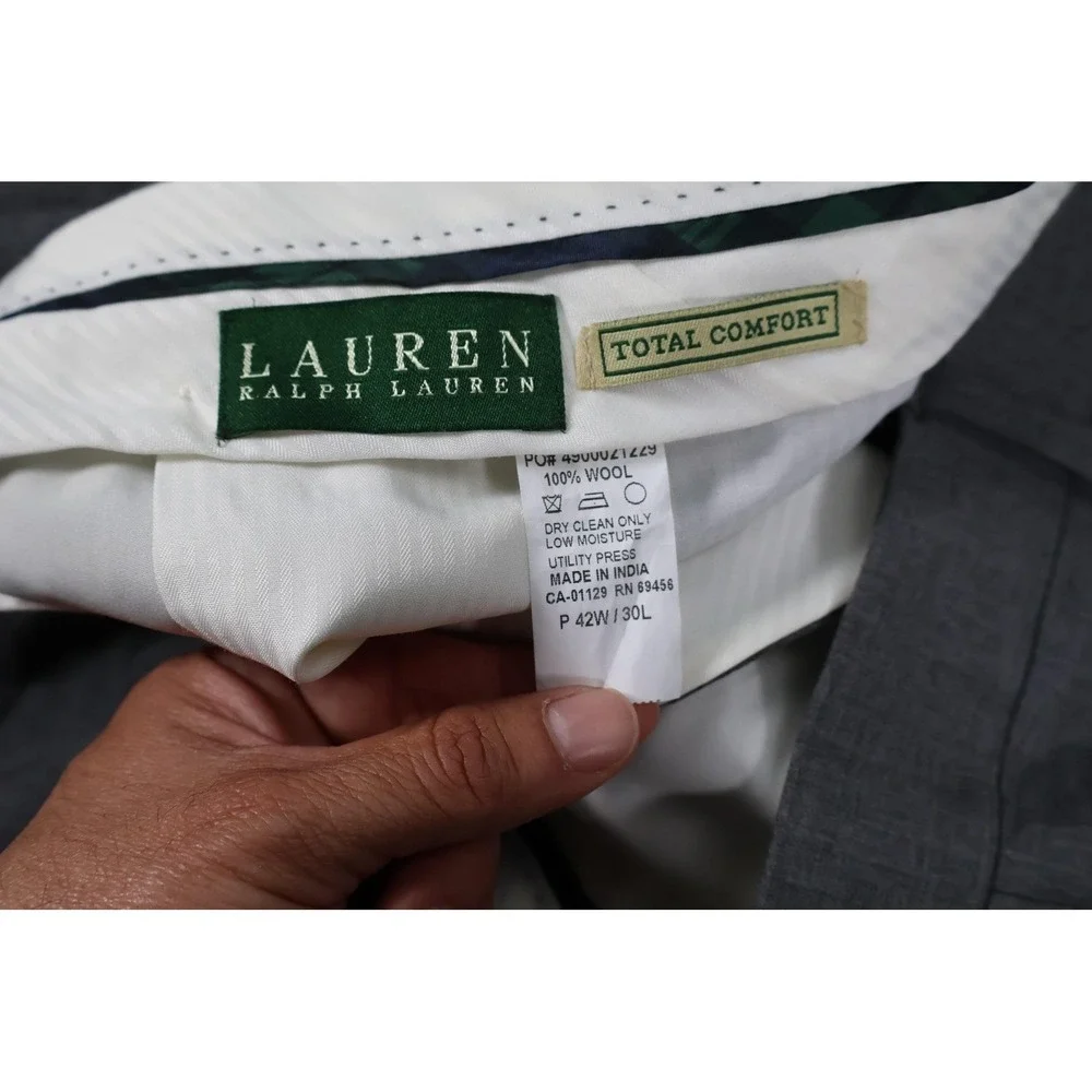 Lauren Ralph Lauren Pants Mens 42x30 Gray Dress Pants Pleated Cuffed Classic
